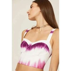 Amur Top Womens Large NWT Purple White Callie Bustier Crop Barberry Tie Die